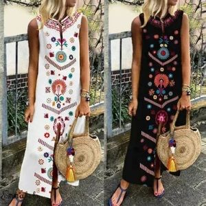Nordic print dress boho only white left
